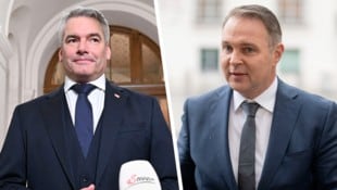 Finden ÖVP-Chef Karl Nehammer und SPÖ-Chef zueinander? Beide zeigten sich am Freitagabend zumindest „verhandlungsbereit“. (Bild: Krone KREATIV/APA/HELMUT FOHRINGER, APA/GEORG HOCHMUTH)