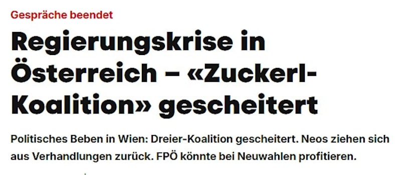 Der Schweizer „Blick“ sieht Österreich in einer Regierungskrise. (Bild: Screenshot/Blick)