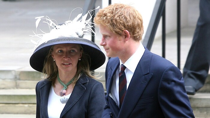 Prince Harry at a memorial service for Diana with his former nanny Tiggy Pettifer