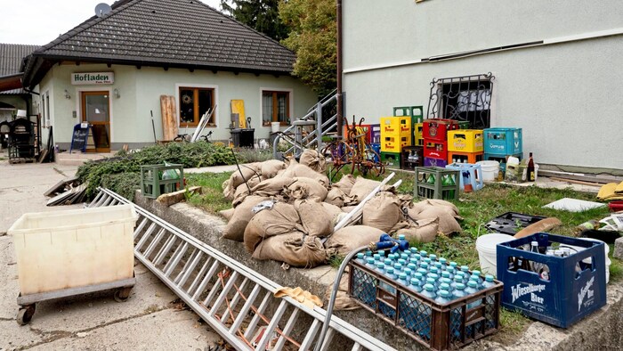 Sandbags were used to fight the flood last September. Incidentally, the Pfiel family provided the land for the long-planned flood protection, but it was never built.