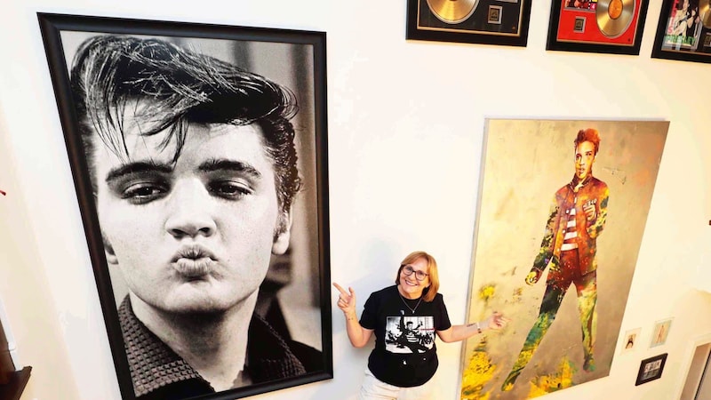 Strahlt gute Stimmung aus: Das große Elvis-Kussfoto an der Wand zählt zu den vielen Besonderheiten. (Bild: Reinhard Judt)