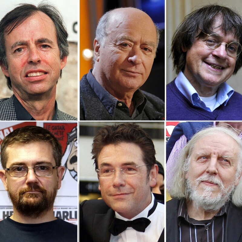 The archive photos from January 8, 2015 show (from left to top) the deputy editor-in-chief of the French satirical magazine "Charlie Hebdo", Bernard Maris, and the cartoonists Georges Wolinski, Jean Cabut, also known as Cabu, Charb, Tignous and Honore (Philippe Honore). They were murdered in the attack. (Bild: APA/AFP/FRANCOIS GUILLOT, Guillaume BAPTISTE) The archive photos from January 8, 2015 show (from left to top) the deputy editor-in-chief of the French satirical magazine "Charlie Hebdo", Bernard Maris, and the cartoonists Georges Wolinski, Jean Cabut, also known as Cabu, Charb, Tignous and Honore (Philippe Honore). They were murdered in the attack. (Bild: APA/AFP/FRANCOIS GUILLOT, Guillaume BAPTISTE)