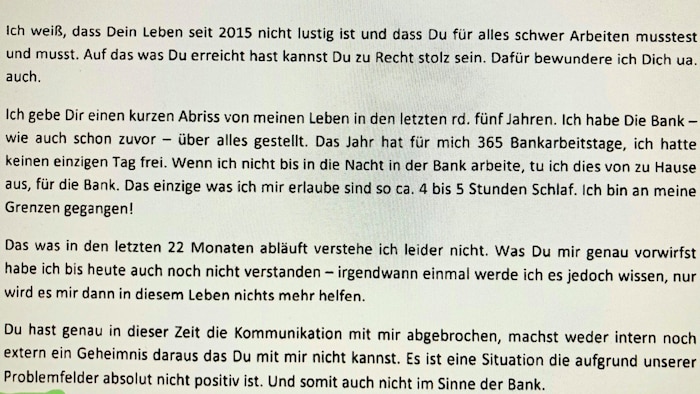 Ein Auszug aus einem Brief von der ebenfalls angeklagten Ex-Bankvorständin Franziska K. an ihren damaligen Chef Pucher.