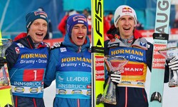 Von links: Jan Hörl, Stefan Kraft oder Daniel Tschofenig – wer krönt sich heute zum ...