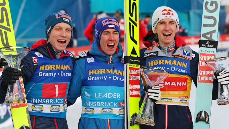 Jan Hörl, Stefan Kraft und Daniel Tschofenig (Bild: GEPA/GEPA pictures)