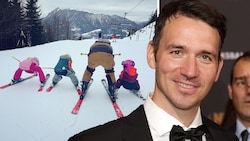 Felix Neureuther mit seinen drei Kindern (Bild: GEPA)