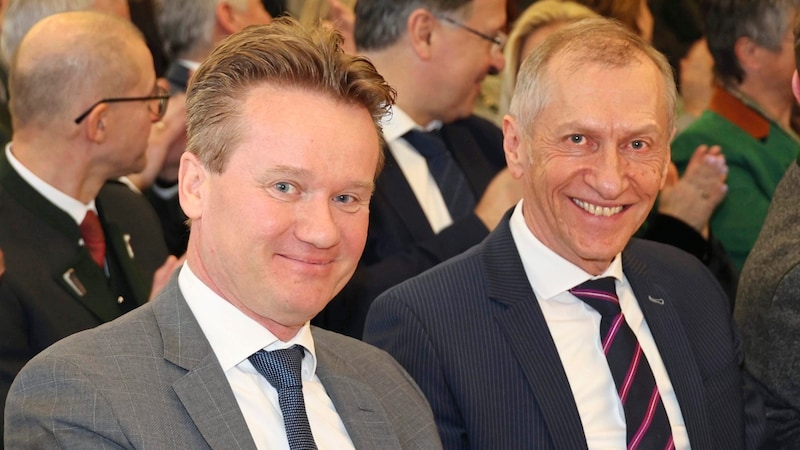 Sitting side by side: Georg Knill (Federation of Austrian Industries) and Josef Pesserl (Chamber of Labor) (Bild: Jauschowetz Christian/Christian Jauschowetz)