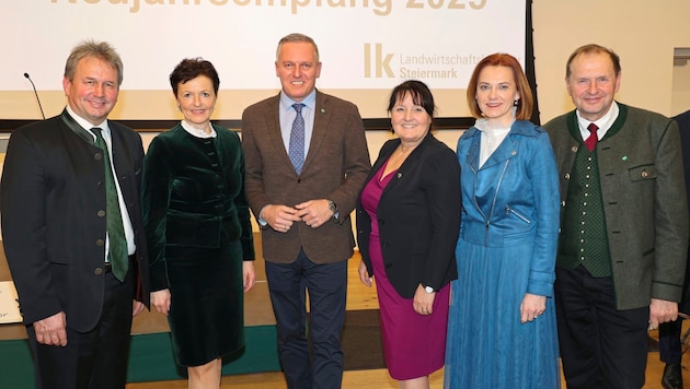 From the left: Franz Titschenbacher, Maria Pein, Mario Kunasek, Manuela Khom Simone Schmiedtbauer and Werner Brugner. (Bild: Jauschowetz Christian)