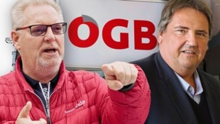 Zwei mächtige Gewerkschafter aus der Steiermark im „Krone“-Gespräch: Josef „Beppo“ Muchitsch (links) und Horst Schachner (Bild: Krone KREATIV/Sepp Pail, Christof Birbaumer)