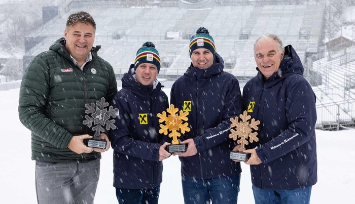 Wolfgang Breitfuss, Florian Phleps, Christian Scherer und Bartl Gensbichler (beide ÖSV) voller ...
