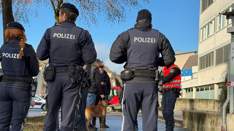 Auch Spürhunde sind vor Ort. (Bild: Evelyn Hronek)