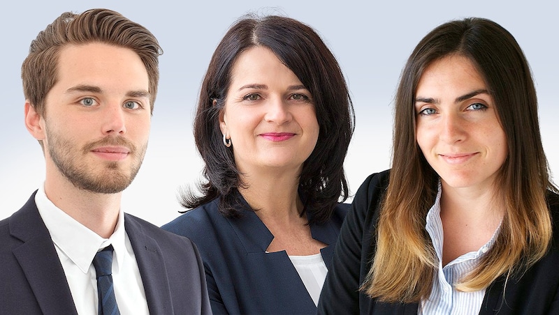 Coping with the huge rush with their teams: Daniel Nobis (AKV Europa), Petra Wögerbauer (KSV1870) and Iris Scharitzer (Creditreform). (Bild: Krone KREATIV/Sabine Starmayr, Daniel Nobis, Creditreform)