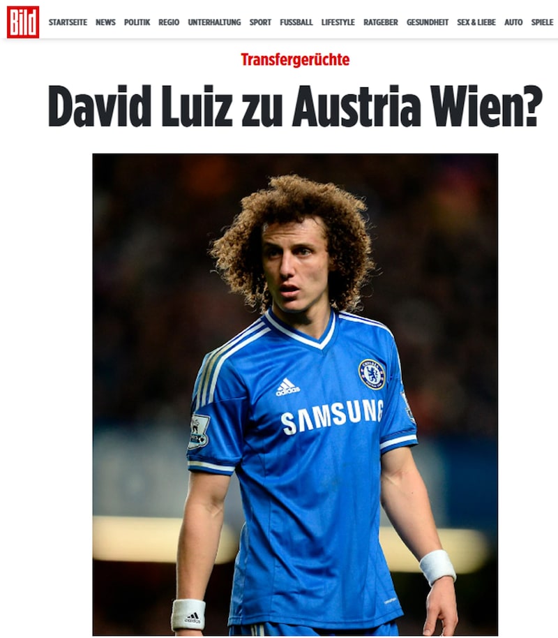 Auch die deutsche „Bild“ titelte am Mittwoch über das Luiz-Gerücht. (Bild: Screenshot/Bild.de)