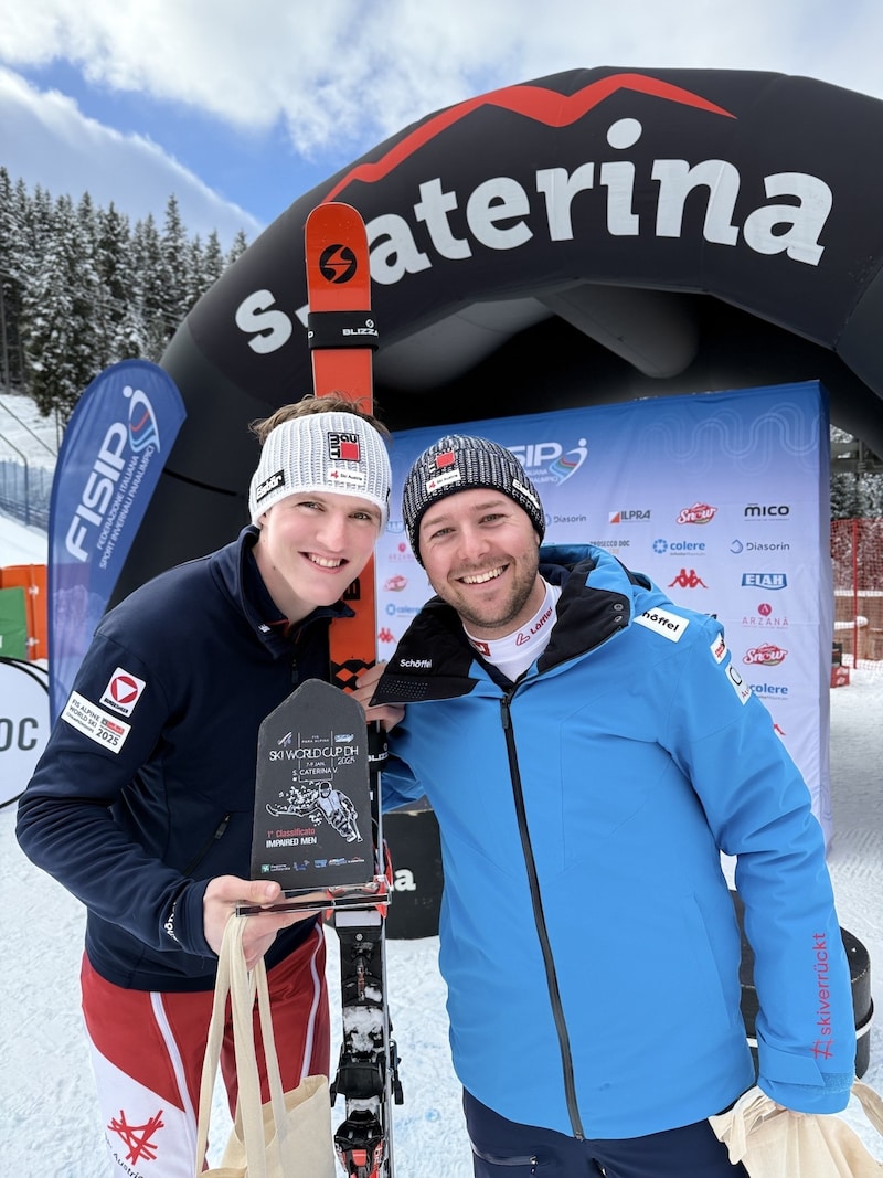 Johannes Aigner und sein Guide Nico Haberl jubelten in Santa Caterina über zwei Abfahrtssiege. (Bild: Ski Austria/Weigl)