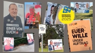 Schmierereien, zerfetzte Plakate, Naziparolen – die FPÖ kritisiert, ganz im Wahlkampfmodus, hierbei auch fehlende Haltung anderer Parteien. (Bild: Krone KREATIV/FPÖ Niederösterreich)