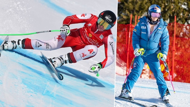 Conny Hütter (li.) und Lindsey Vonn gaben im ersten Training eine gute Figur ab  (Bild: GEPA pictures)