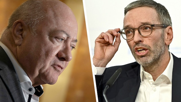 Christian Stocker and Herbert Kickl: Negotiations are underway. (Bild: Krone KREATIV/APA/Alex Halada, APA/Herbert Neubauer)