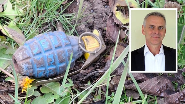 A hand grenade was found during the scrap metal collection at the "Grüne Tonne" recycling association in Breitenau/District of Neunkirchen. Managing Director Gerd Hettlinger is annoyed by irresponsible citizens. (Bild: Krone KREATIV/ZVG, Reinhalteverband Grüne Tonne)