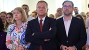 Der ÖVP-Riege um Christine Haberlander, Thomas Stelzer und Florian Hiegelsberger (von links) ...