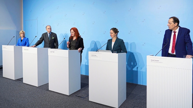 Regine Mathies, Wolfgang Fleischhacker, LR Cornelia Hagele, Carole Probst and Rudolf Steckel (from left) presented the results at a press conference. (Bild: Land Tirol/Pölzl)