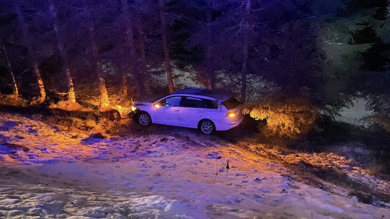 Eine Baumgruppe stoppte den Pkw (Bild: Freiwillige Feuerwehr Glödnitz)