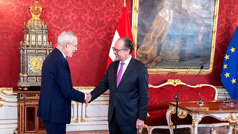 Der Präsident bedankte sich herzlich beim scheidenden und auch beim neuen Bundeskanzler. (Bild: APA/GEORG HOCHMUTH)