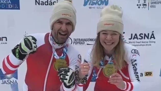 Melissa Köck und Christoph Lebelhuber jubelten über Gold im Riesentorlauf. (Bild: Jürgen Albel)