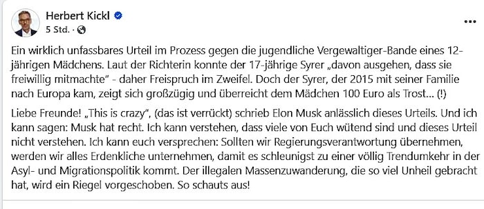 Kickl reagierte via Facebook auf Musk-Posting