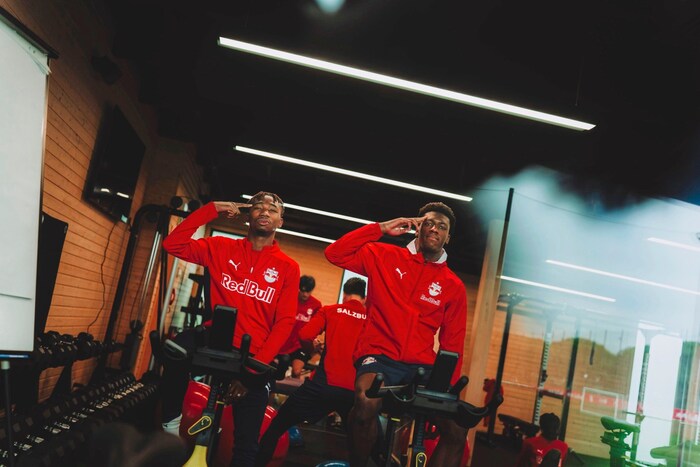 Bulls Nene (left) and Gadou in the hotel's gym. 