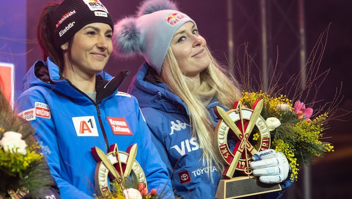 Stephanie Venier (li.) und Lindsey Vonn