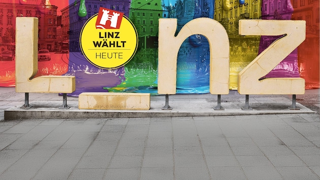 Welche Farbe in Linz künftig regiert, wird sich heute entscheiden – oder zumindest feststehen, welche beiden Kandidaten in die Stichwahl kommen. (Bild: Krone KREATIV/Horst Einöder, stock.adobe.com)