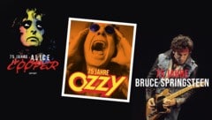 Nicht mehr jung, aber noch immer sehr relevant: Alice Cooper, Ozzy Osbourne und Bruce Springsteen sind in Jubiläums-Buchform zu haben. (Bild: Krone KREATIV/Hannibal Verlag)