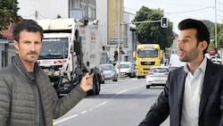 Lobner (links) und Landbauer lassen am grünen Verkehrsministerium kein gutes Haar. Auslöser ist das „erfreuliche“ aus der S8. (Bild: Krone KREATIV/Patrick Huber, ÖVP NÖ, NLK Pfeffer)