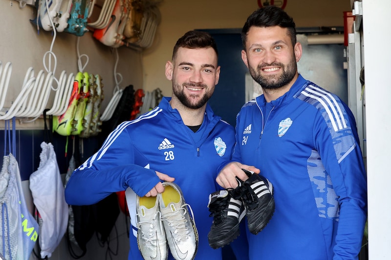 For Tadic, Hartberg is also a reunion with old friends - like TSV captain Jürgen Heil. (Bild: GEPA/GEPA pictures)