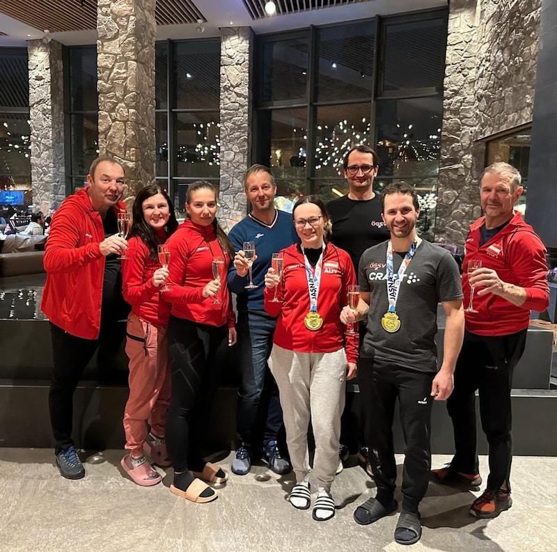 The team in Jasna: Erwin Thier, Johanna Köttl, Lisa Winkler, Jürgen Albel, Melissa Köck, Berni Kurzmann, Christoph Lebelhuber and Günther Köck (from left to right). (Bild: Jürgen Albel)