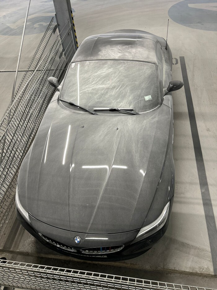 This vehicle was covered in powder from the fire extinguisher.