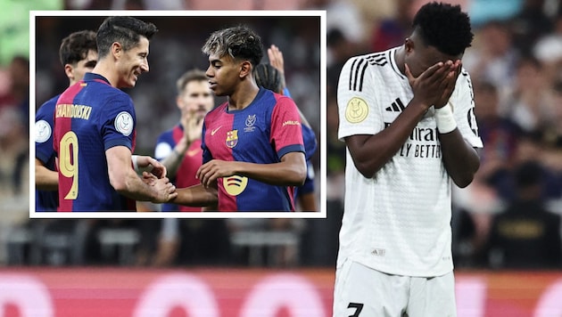 It's hard to believe how badly Barcelona's Robert Lewandowski, Lamine Yamal and Co. rolled over the Real team led by Vinicius Junior ... (Bild: APA/AFP/FADEL SENNA)