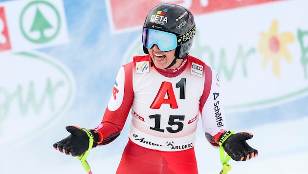 For the first time this winter, Stephanie Venier had reason to celebrate at her home race in St. Anton: the podium dozen is now complete. (Bild: GEPA/GEPA pictures)