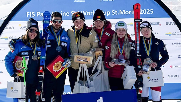 Veronika Aigner gewann mit Elisabeth Aigner beide Riesentorlauf-Rennen beim Paraski-Weltcup in St. Moritz. Elina Stary belegte mit Guide Vanessa Arnold in beiden Rennen Rang drei. (Bild: Ski Austria)