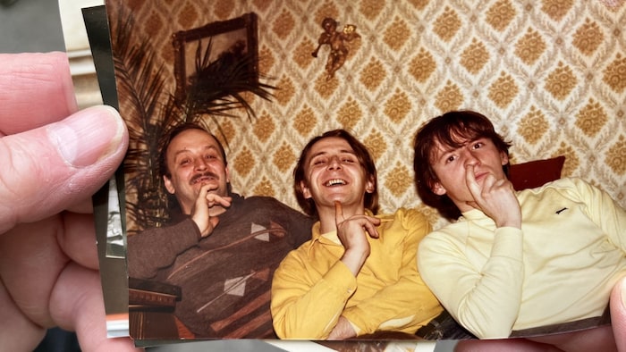 The three brothers Gerhard, Hansi and Robert fooling around in the council flat