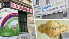 Minibambini (links), Perlenmeer (rechts oben) und Alt Wien: drei Beispiele von insolventen Kindergartenbetreibern der jüngsten Zeit (Bild: Krone KREATIV/Martin Jöchl, Lukas Zimmer, Imre Antal)