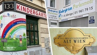 Minibambini (links), Perlenmeer (rechts oben) und Alt Wien: drei Beispiele von insolventen Kindergartenbetreibern der jüngsten Zeit (Bild: Krone KREATIV/Martin Jöchl, Lukas Zimmer, Imre Antal)