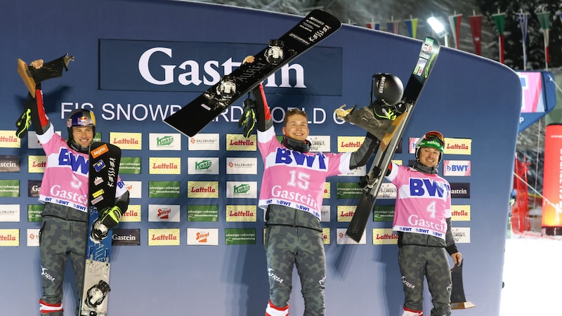 The moment of his first triumph in the 2022 parallel slalom. (Bild: GEPA/GEPA pictures)