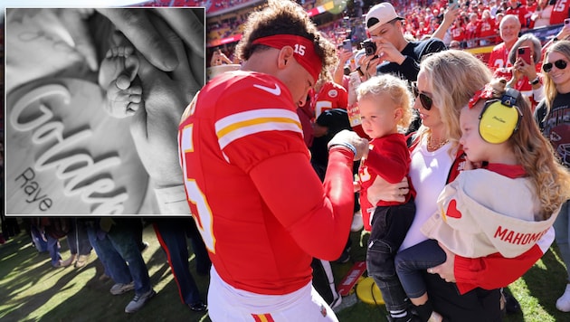 The Mahomes family is now a family of five. (Bild: AFP/APA/Getty Images via AFP/GETTY IMAGES/JAMIE SQUIRE, Instagram/patrickmahomes)