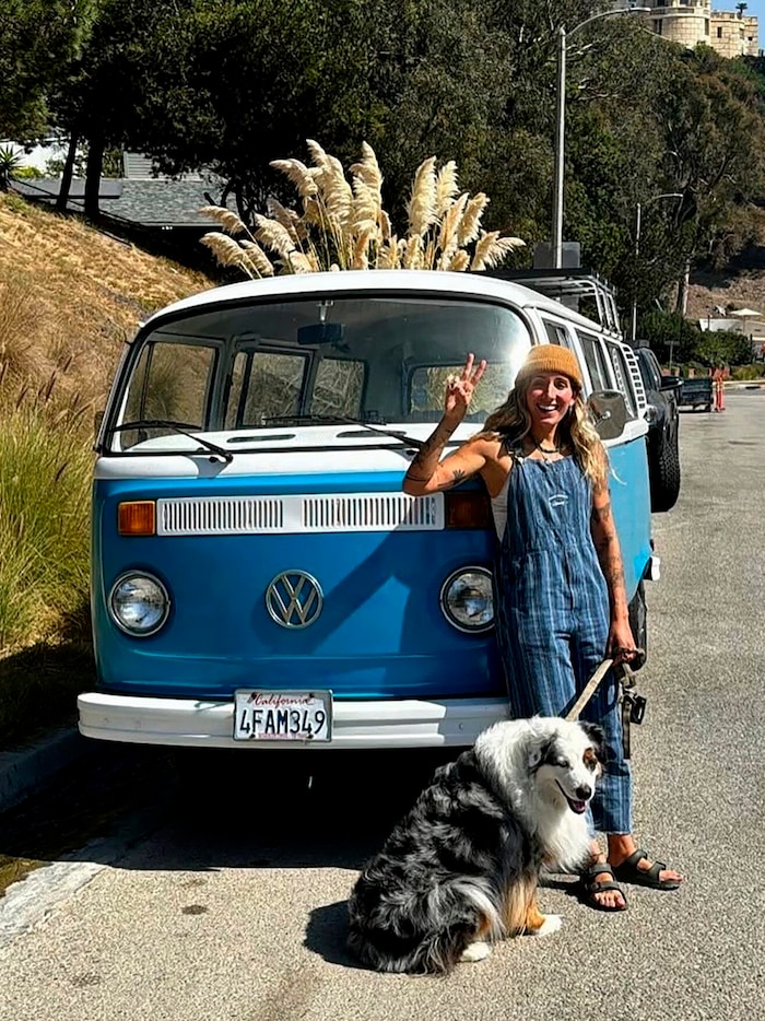 Megan Krystle Weinraub with her beloved VW bus, which she called Azul