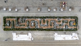 So sieht das Glückslabyrinth am Linzer Hauptplatz von oben aus. (Bild: TEAM FOTOKERSCHI / WERNER KERSCHBAUMMAYR)