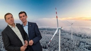 Ihre Abneigung gegen Windräder verleitet die Kärntner FPÖ scheinbar zu ganz eigenen Rechtsansichten. (Bild: WEB/Benjamin Wald, Krone KREATIV)