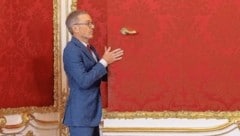 Fast alle Staatsgäste und auch angehende Bundeskanzler (im Bild Herbert Kickl) müssen durch diese historische Tür in der Hofburg. Doch warum ist die berühmte Schnalle so hoch angesetzt? (Bild: Tischler Andreas/Vienna Press)