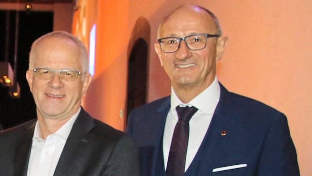 LH Anton Mattle and IV President Max Kloger at the start of the reception on Tuesday. After Kloger's statements, there was less laughter. (Bild: Hammann Recka)