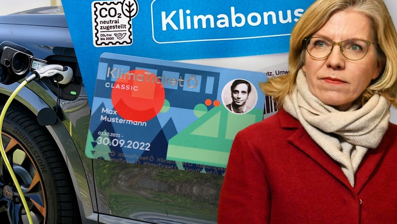 Wenig Freude mit den blau-schwarzen Plänen hat erwartungsgemäß Klimaschutzministerin Leonore Gewessler (Grüne): „Die Kürzungspläne bei Klimaschutzmaßnahmen sind ideologisch getrieben und gefährlich.“ (Bild: Krone KREATIV/APA)